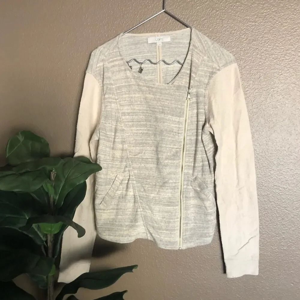 Ann Taylor LOFT Cream Terry Cloth Zipup Jacket